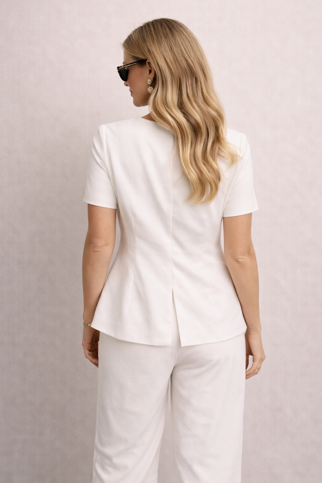 Gold Button White Peplum Top for Women stylish outfit